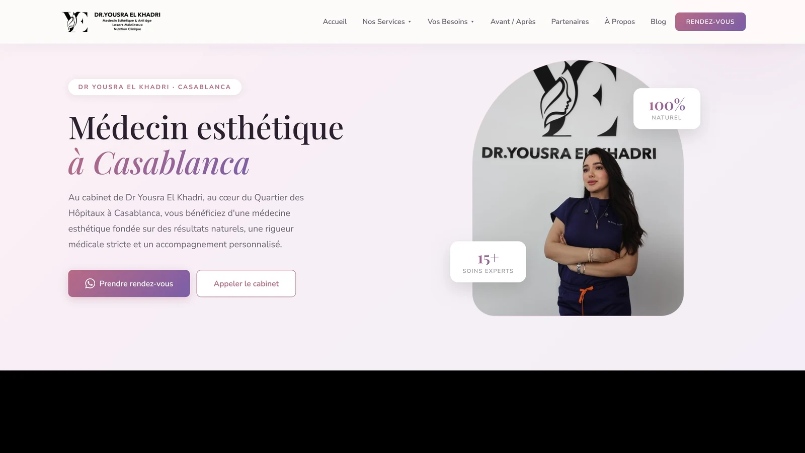 Site web dryousra.ma — médecine esthétique Casablanca, réalisation ATLASEO agence web Maroc